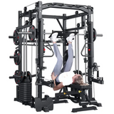 Multi-functional Smith Machine + Cable Crossover + Chest Press + Leg Press with Weight Stack (Squat Rack)