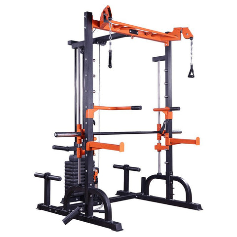 Multi-functional Half Rack Smith Machine + Cable Crossover with Weight Stack (Squat Rack)