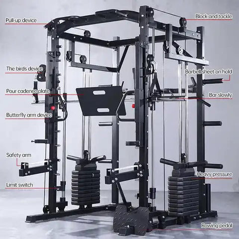 Multi-functional Smith Machine + Cable Crossover + Chest Press + Leg P ...