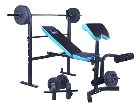 Bench Press with 50KG Barbell, Dumbbell & Biceps Curl Pad